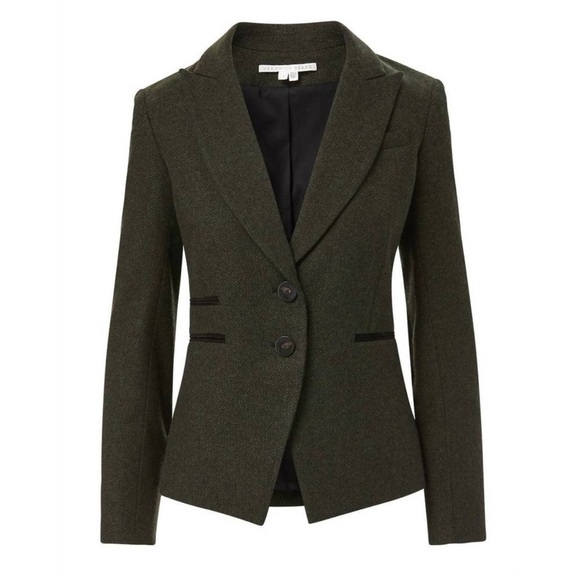 VERONICA BEARD | Somner Green Gray Herringbone Tweed Dickey Jacket Blazer 4 - Picture 2 of 10
